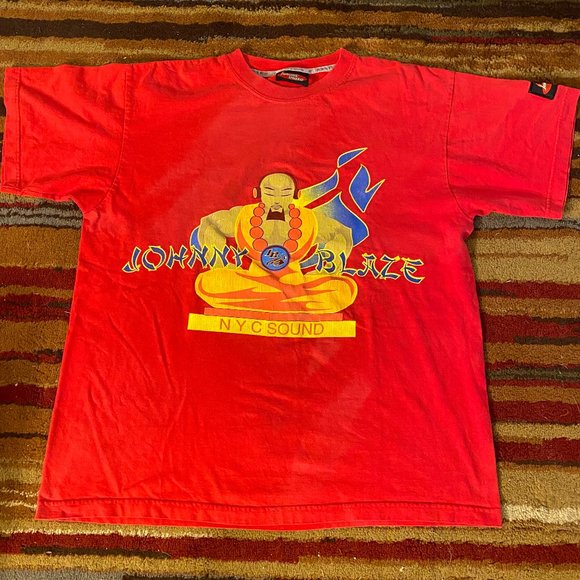 Vintage 90s Johnny Blaze Hip Hop NYC New York Wu-Tang Red Tee Shirt Made in USA - Picture 1 of 4